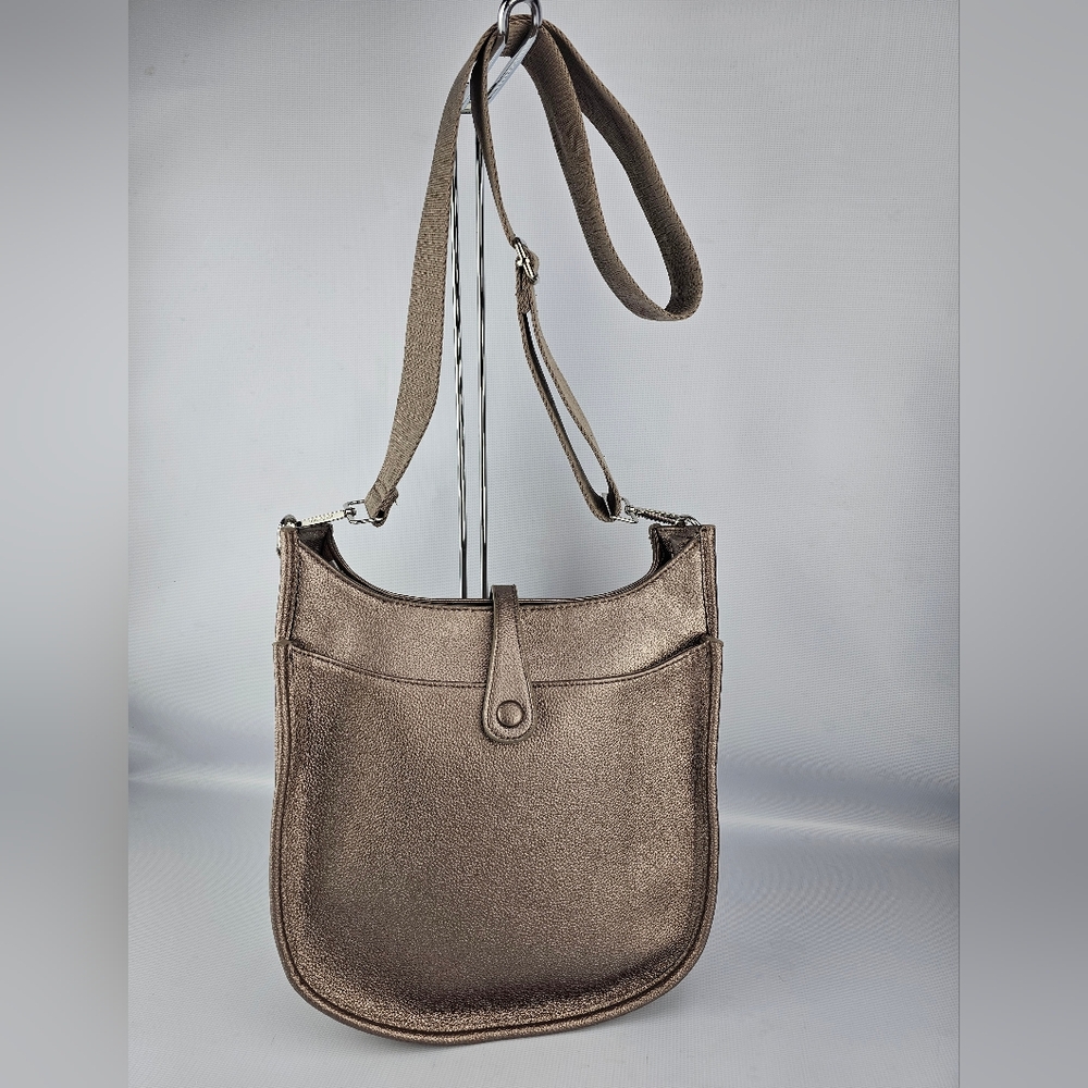 Ahdorned Pebbled Vegan Leather Crossbody Messenger Bag Metallic Gold Bronze